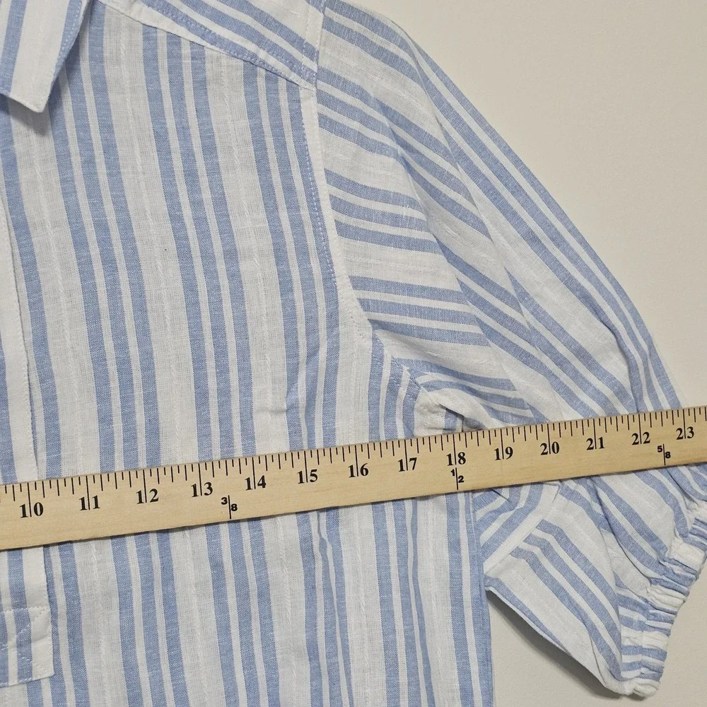 Splendid Women's Top X-Small White Blue Striped 3/4 Sleeves Collar New With Tag‎